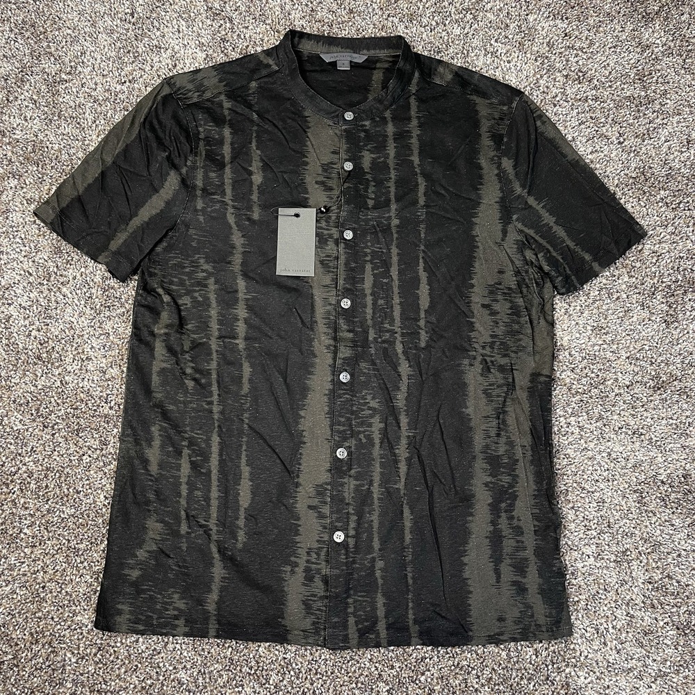 NEW John Varvatos Men Size S Abstract Stripe Linen Blend Button Front Shirt $228 - Picture 1 of 8